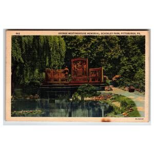 George Westinghouse Memorial Pittsburgh PA Linen Postcard C.T. Art-Colortone